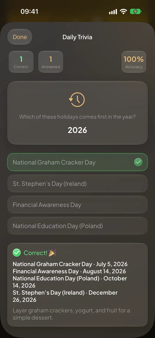 Daily trivia with an answered question and a short explanation